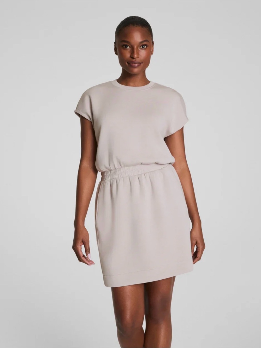 SPANX Taupe Elastic-Waist Mini Dress